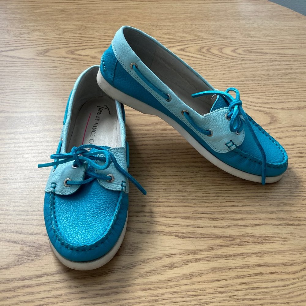 Two by Vince Camuto Turquoise Leather Loafer Boat Shoe  7.5M